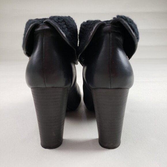 Ugg Dandylion Leather Ankle Boot Womens 10 Black Heeled Knit Cuff Pull On Bootie - Picture 10 of 16